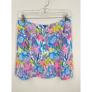 Beachtime Sea Turtle Starfish Skort sz M Multi-Color Coastal Neon Print sea life